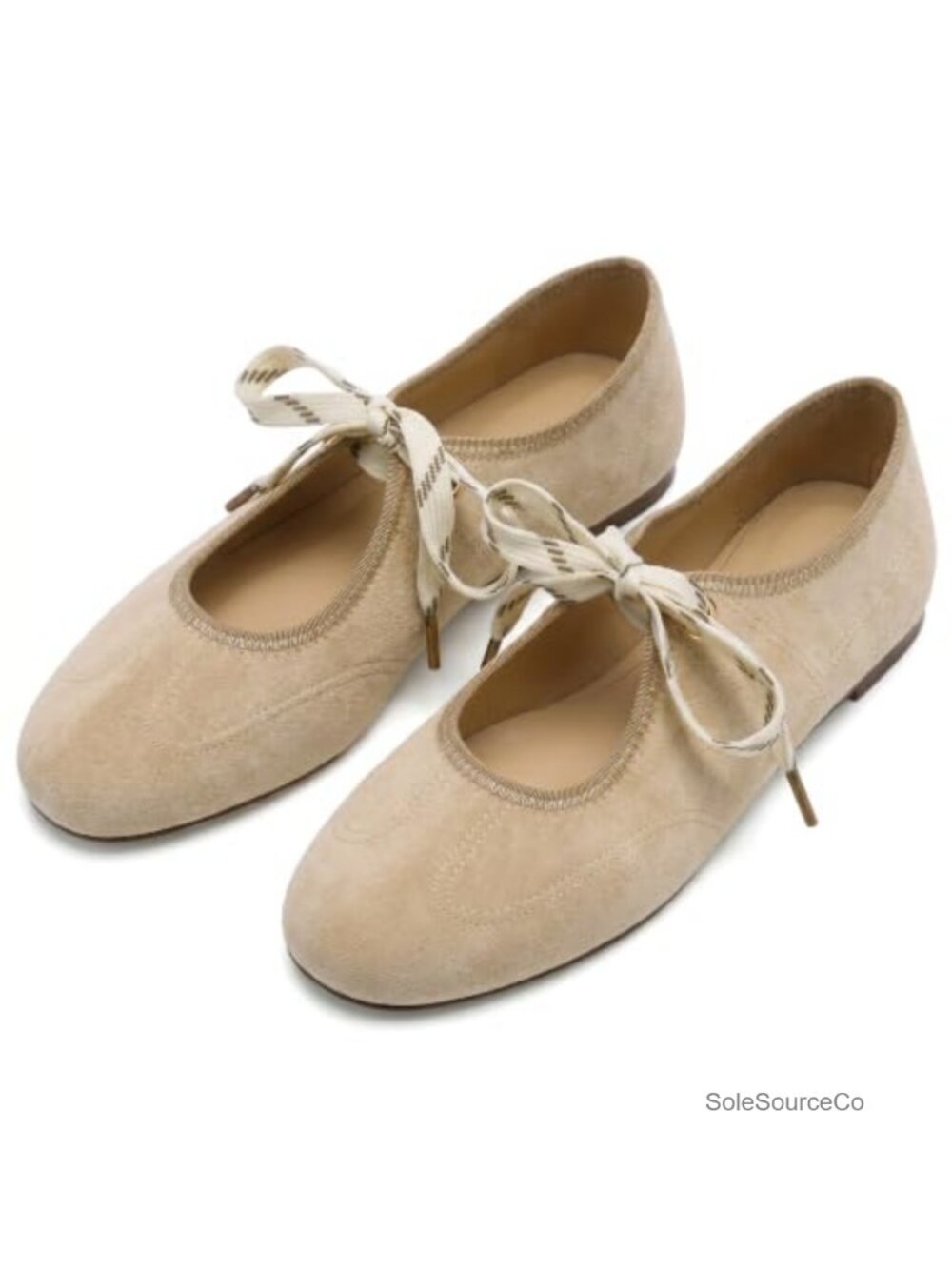 Faux Suede Lace Up Ballet Flats Round Toe Mary Jane No Heel Casual